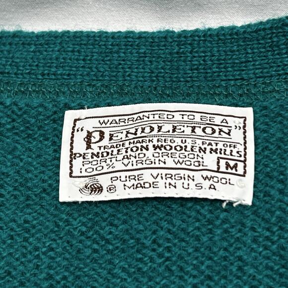 Vtg Pendleton Button Cardigan 100% Virgin Wool Teal Green Sweater Women's Size M - Picture 5 of 8